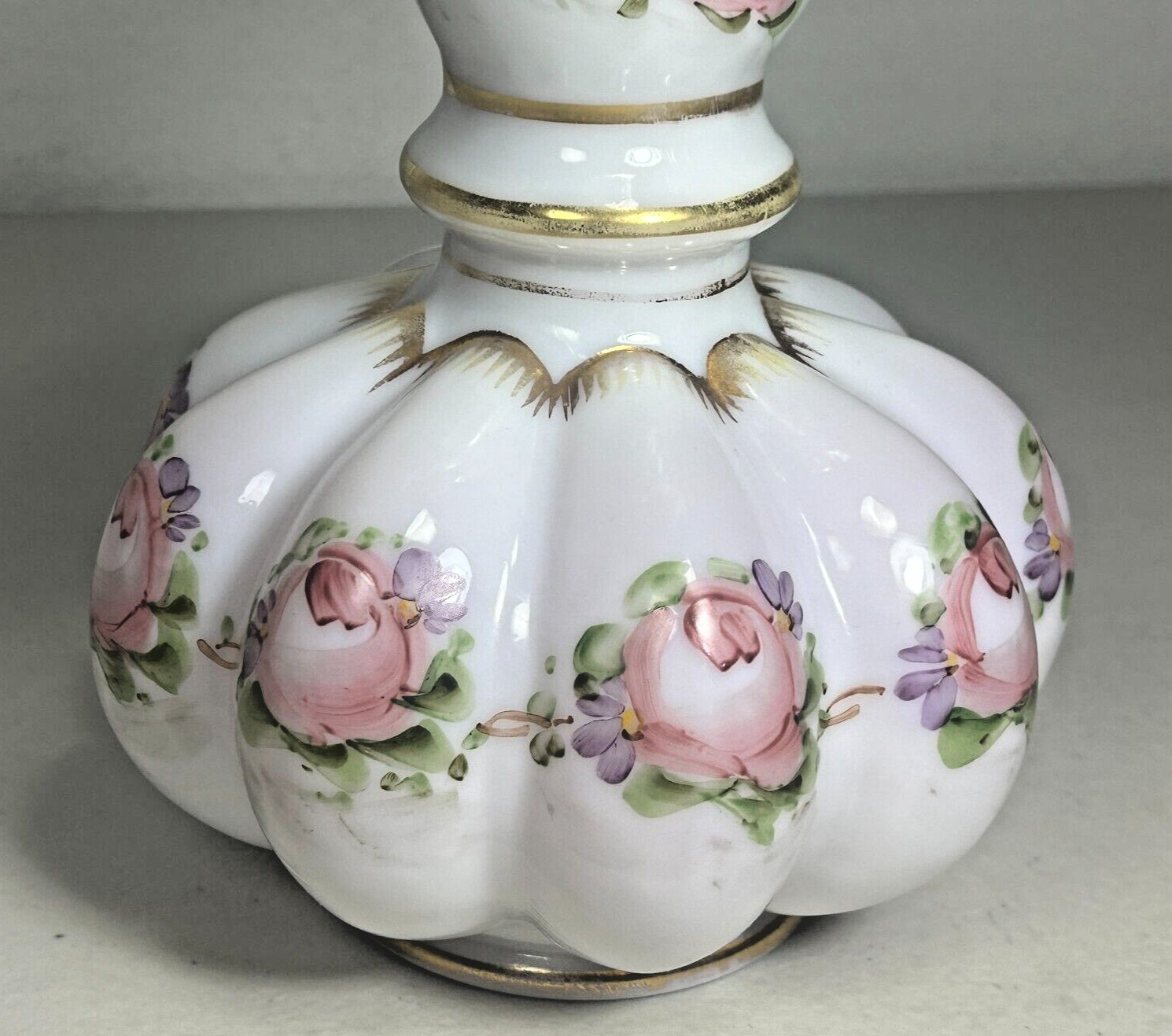 Fenton Charleton Peach Crest Melon Vase 8.5″ Hand Painted Roses Vintage