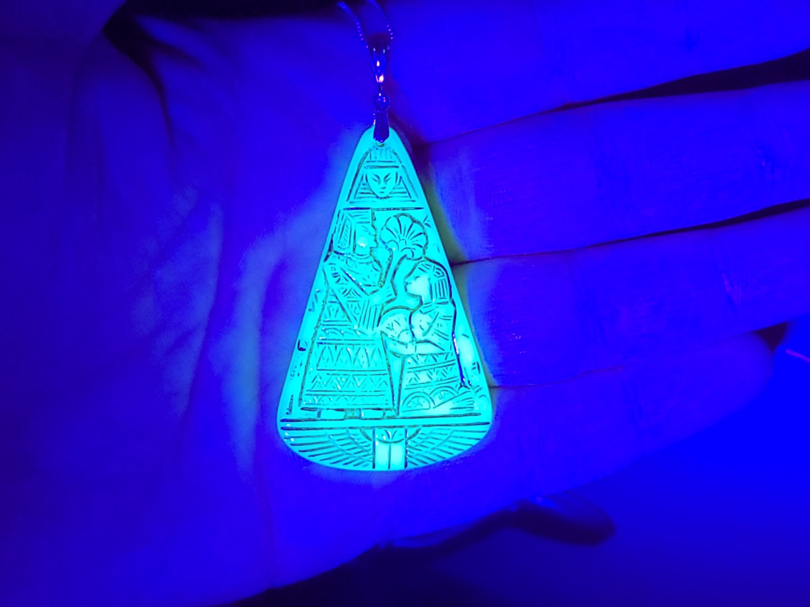 Sterling Neiger Uranium Egyptian Revival Glass Necklace Czech Reproduction 925