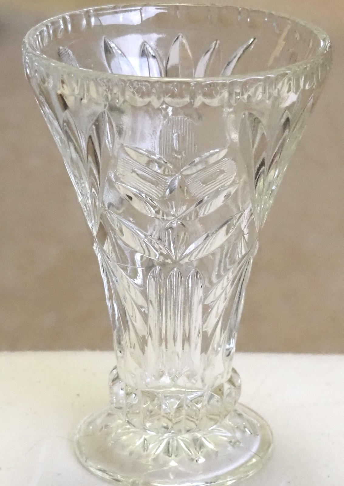 Vintage 1930’s Clear Cut Glass Footed Art Deco Vase