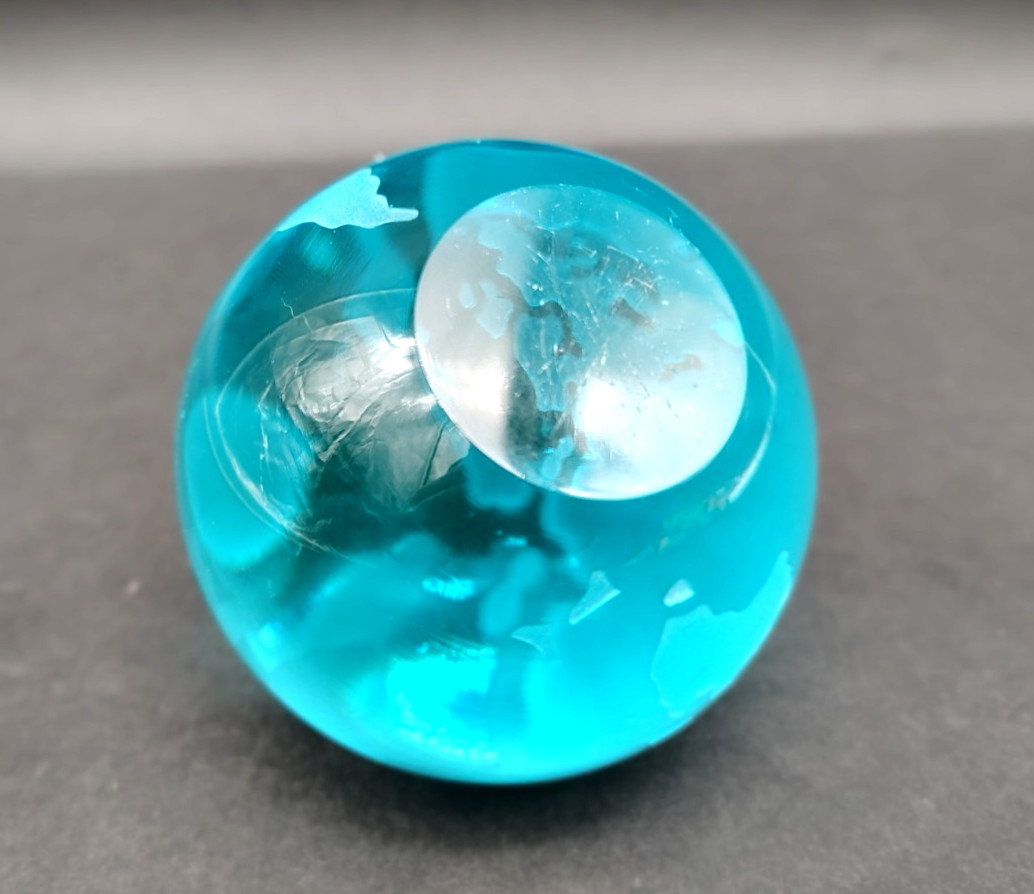 Art Glass Globe Turquoise Blue Earth Paperweight Frosted Glass Polished Bottom