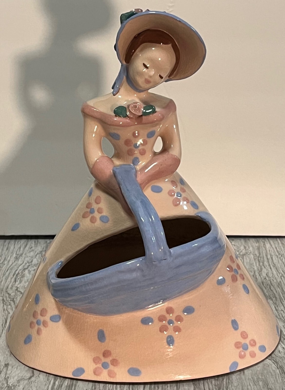 Vintage Rare KAYE OF HOLLYWOOD FLOWER LADY FIGURINE CALIFORNIA POTTERY 10.5in