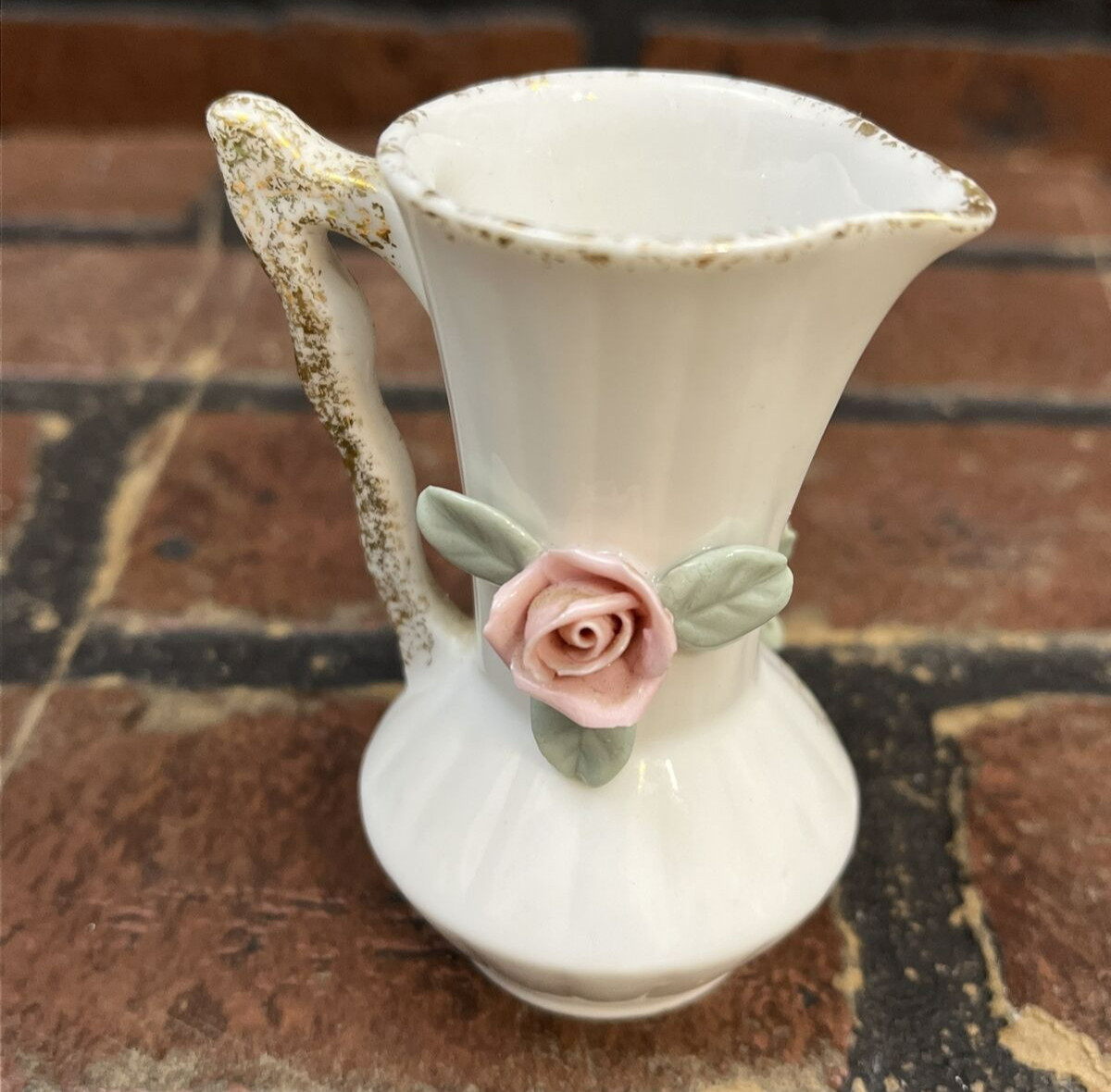 Vintage Lefton Floral Rose Pitcher/Vase Mini Pitcher 3″