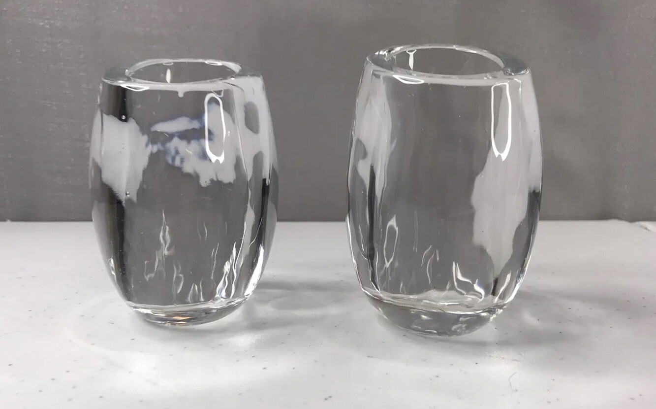 Mid Century Modern Small Heavy Crystal Art Glass Vase Paperweight Minimalist