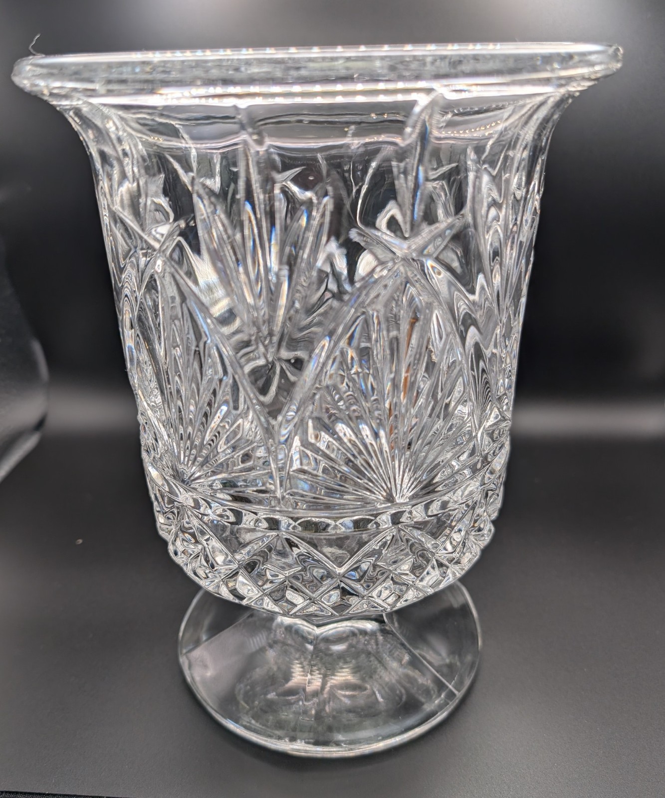 Shannon crystal By Godinger “Diane” Pattern Crystal Hurricane Pedestal Vase