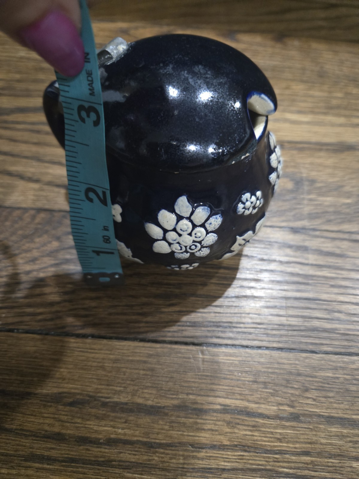 Vintage West Germany German Mustard Pot with Pewter Top Blue and White Edelweiss