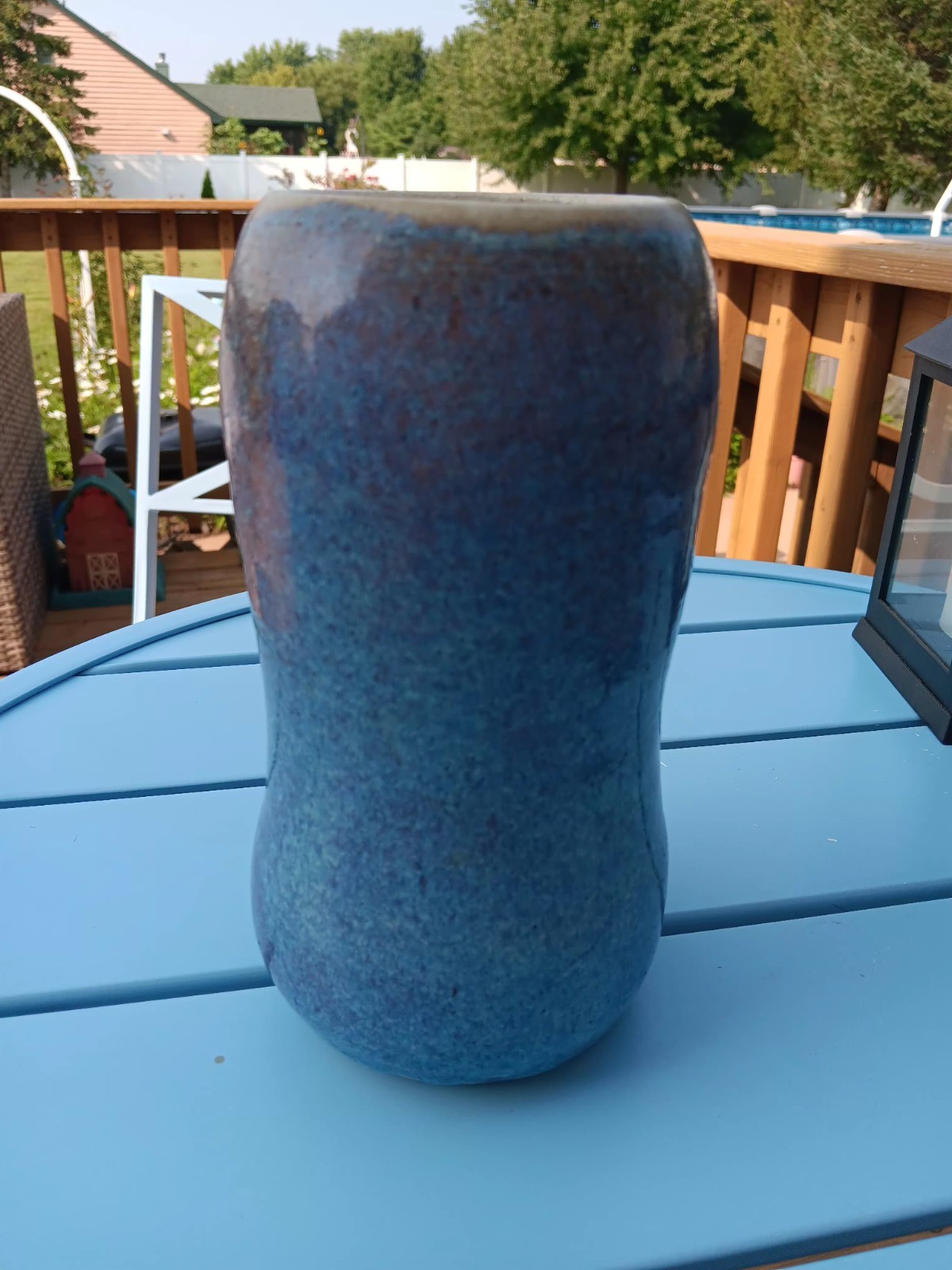 Handcrafted Pottery Piece With An Impressed Mark Blue And Purple Fire GlazedMark