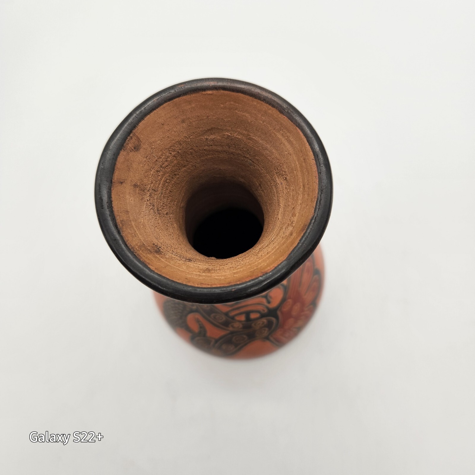 Clay Pottery Vase Dragon Orange Black Round Decorative Handpainted Handmade 8″