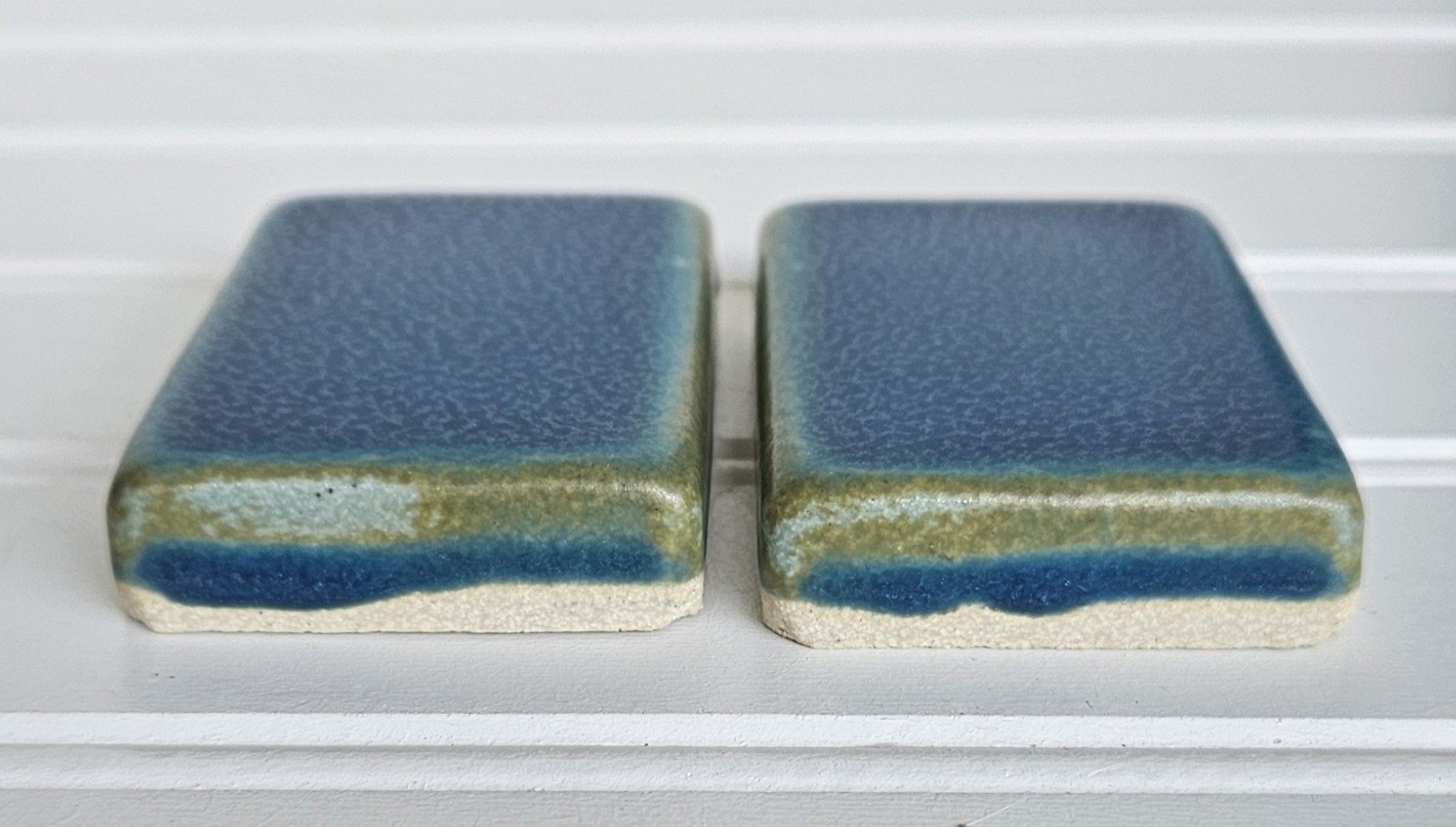 Motawi Tileworks Blue Caribbean Glazed Matte Tile Ann Arbor Michigan 2 PC. 3×2