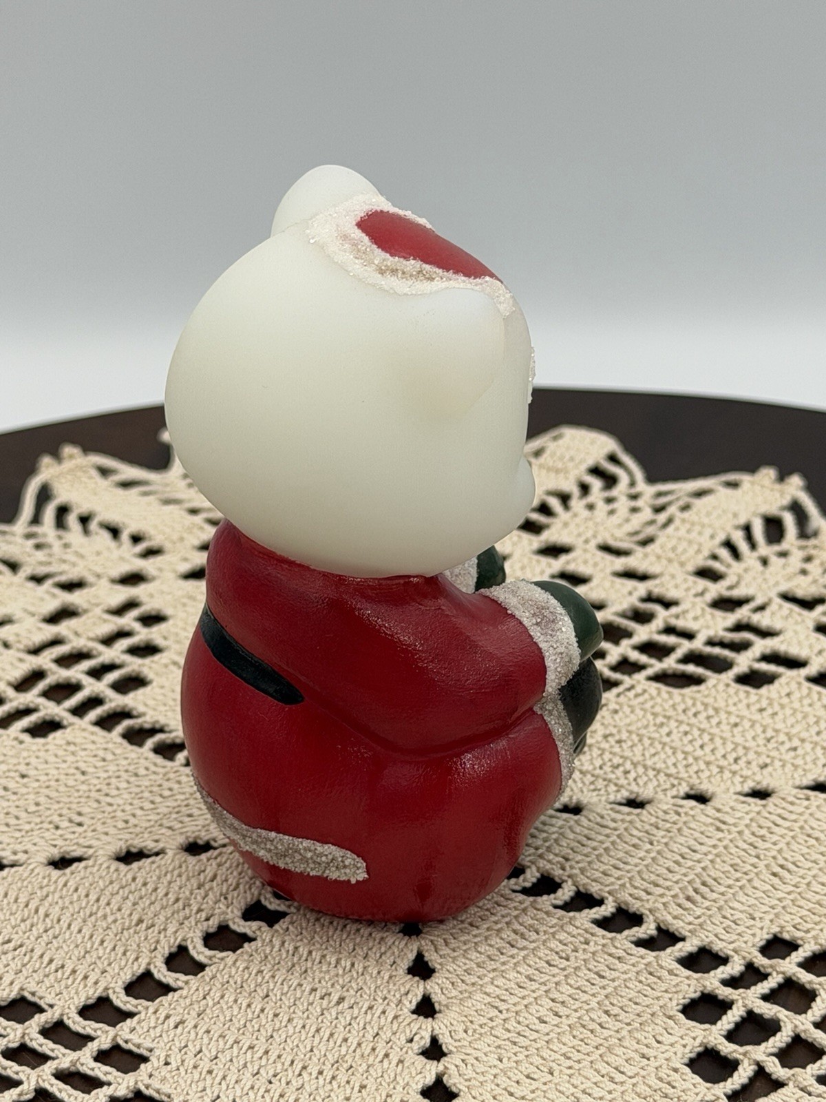 FENTON SANTA CLAUS CHRISTMAS SITTING BEAR WITH FRIT HAND PAINTED BY M. LEMON