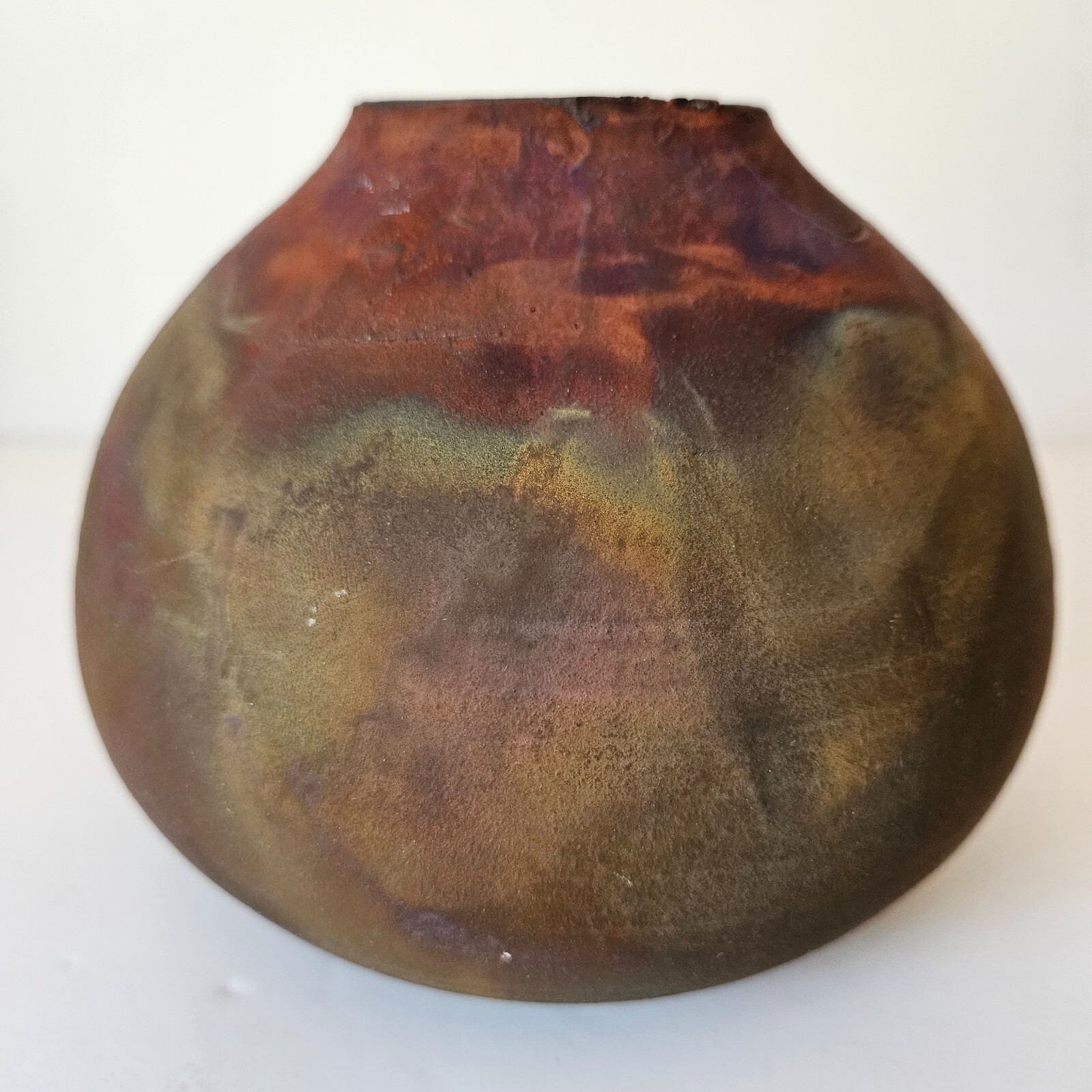 Bruce Johnson Copper Flash Raku Pottery Pot Vase Includes Brochure 5″ Tall