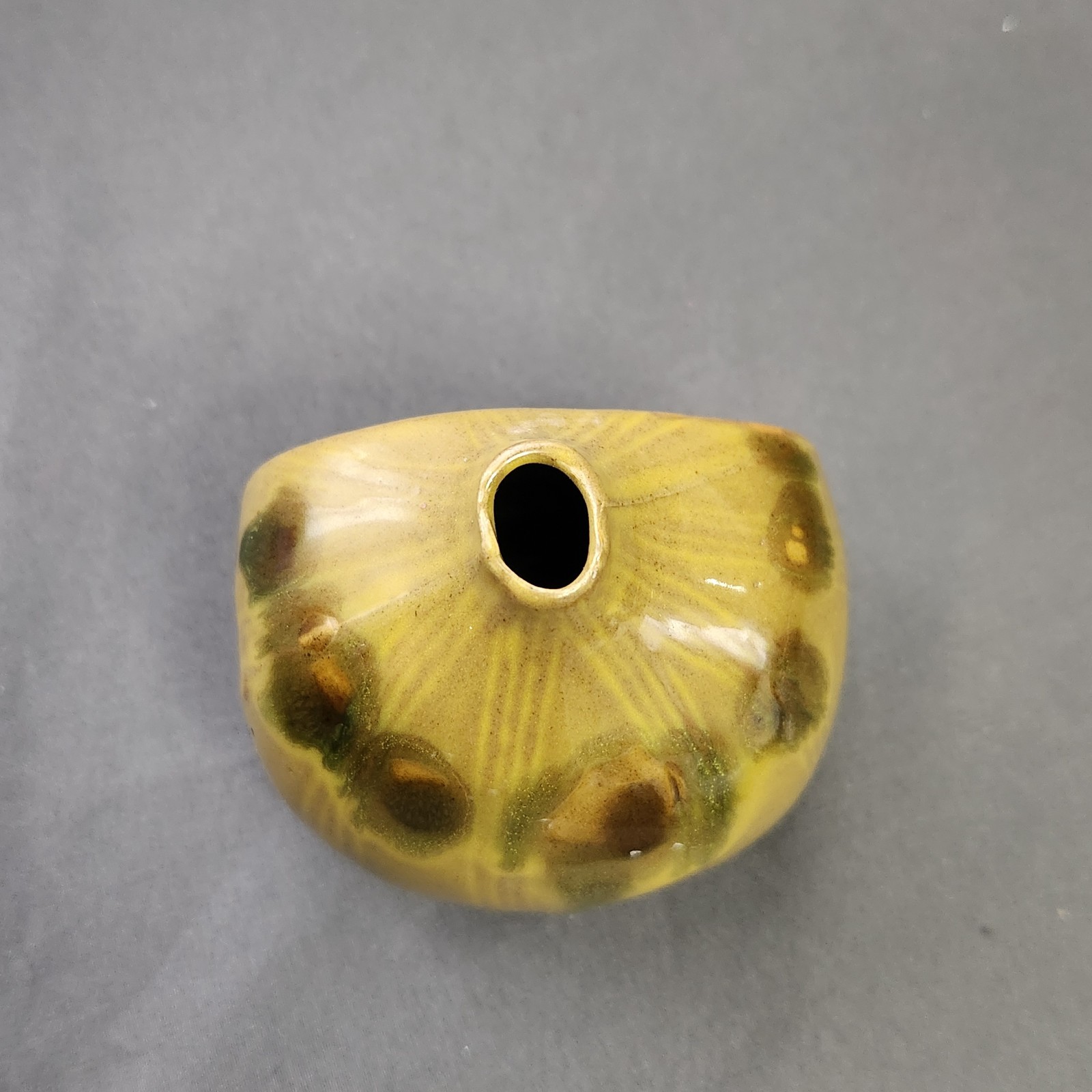VTG Takahashi San Francisco Flat Back Bud Vase Japan Green Drip Glaze 4″
