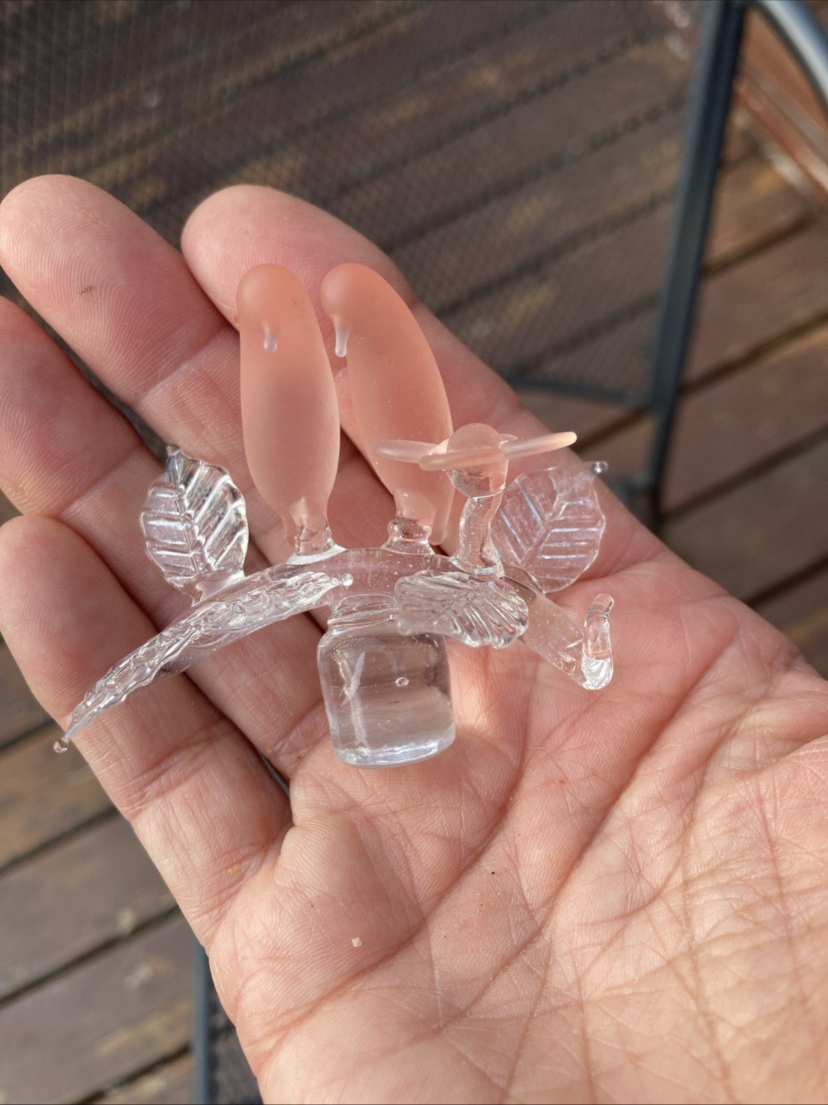 Vintage Hand-Frosted Crystal Love Bird Perfume Bottle Stopper Glass Art