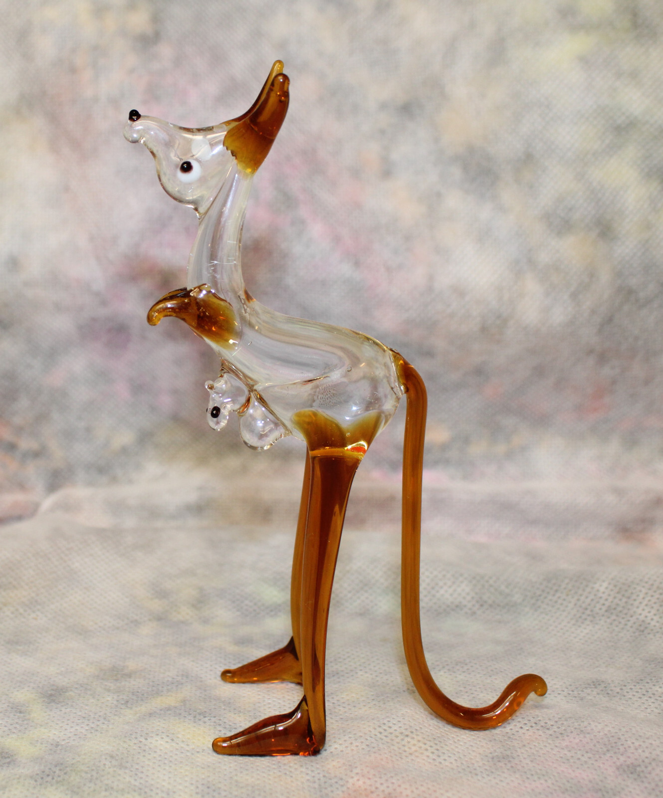 6¼”H Hand Blown Art Glass Kangaroo w/Joey in Pouch Figurine