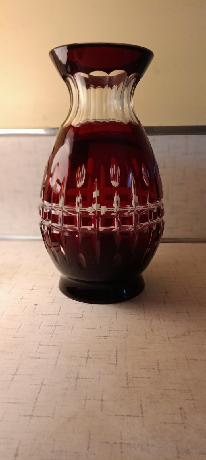 Czech Vintage 10 1/2 Inch Ruby Red Cut To Clear Crystal Bohemian Vase MCM Read