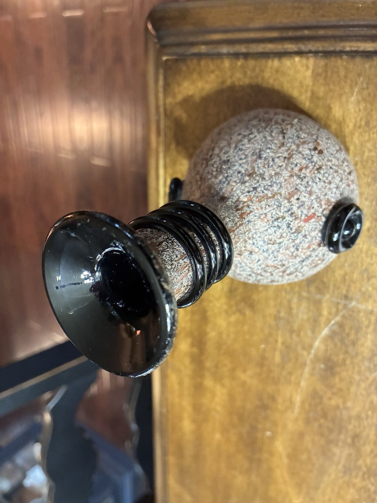 5.25″x3″ Vtg Small Scavo Seguso Murano Glass Vase w/Applied Black Glass