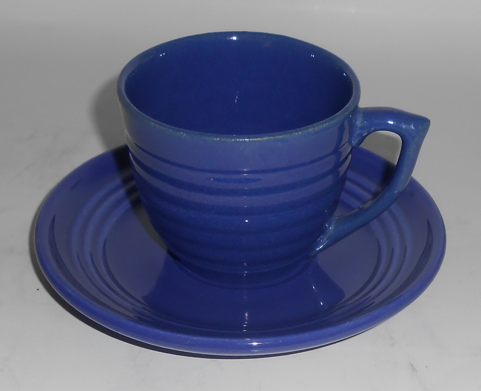 Vintage Bauer Pottery Ring Ware 3rd Period Cobalt Cup & Saucer Set