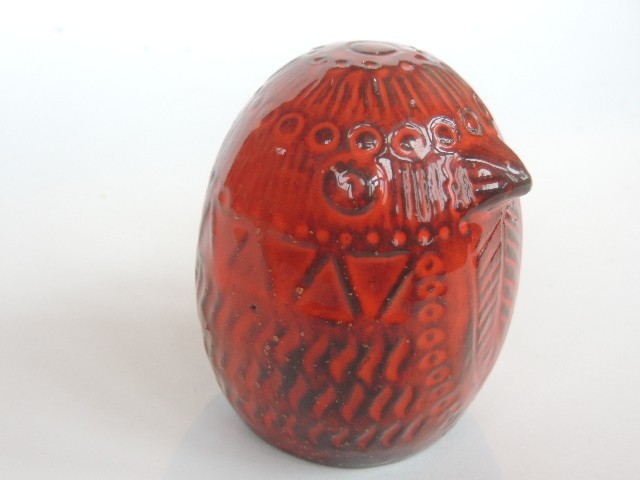 MCM Mari Simmulson Modernistic Sweden Pottery Orange Red Bird Figure 1970’s