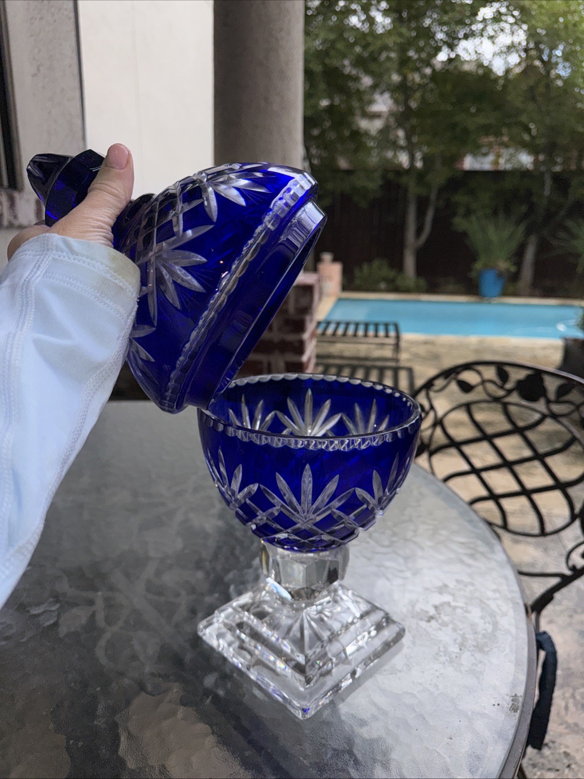 Magnificent Bohemian Brilliant Cobalt Blue Cut to Clear Hand Cut Lead Crystal