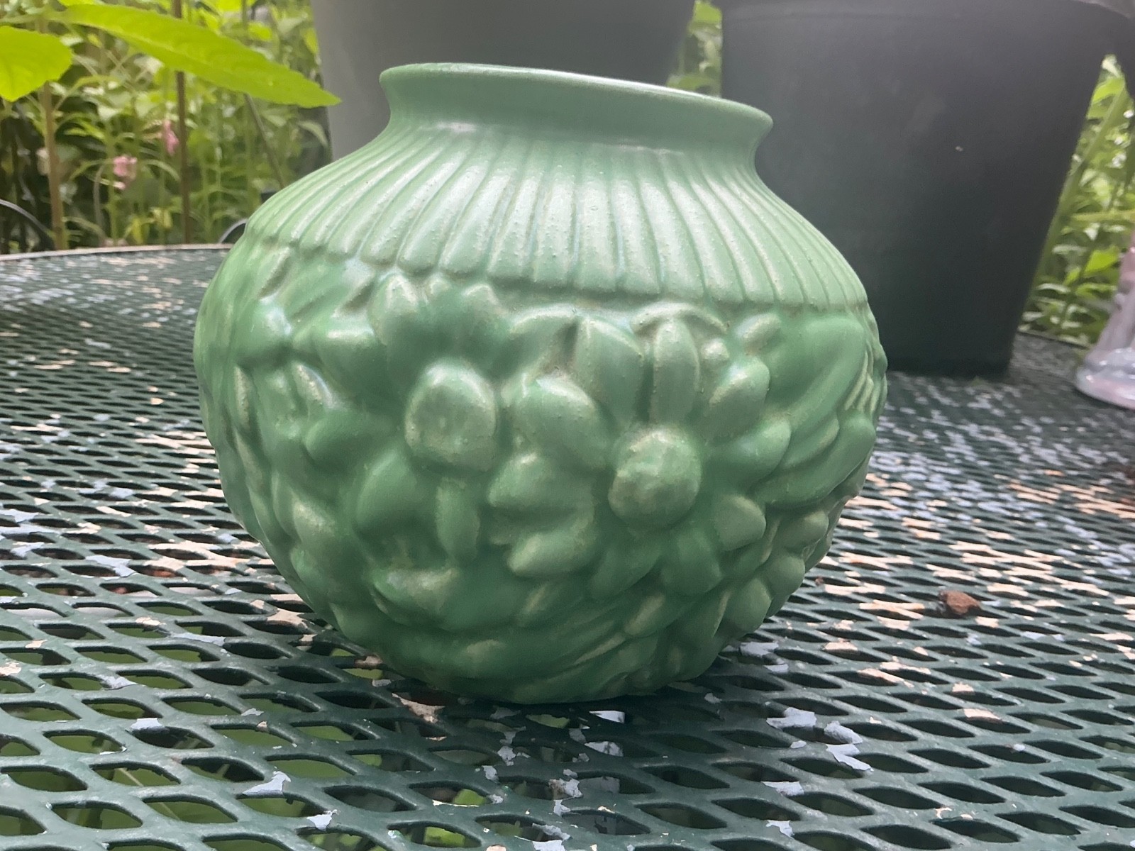 Haeger pottery 1920s green floral embossed vase arts and craft