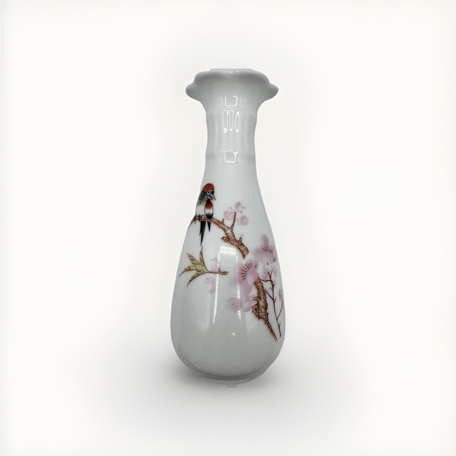 Chinese White Porcelain Bud Vase Bird Cherry Blossom Qianlong Nian Reproduction