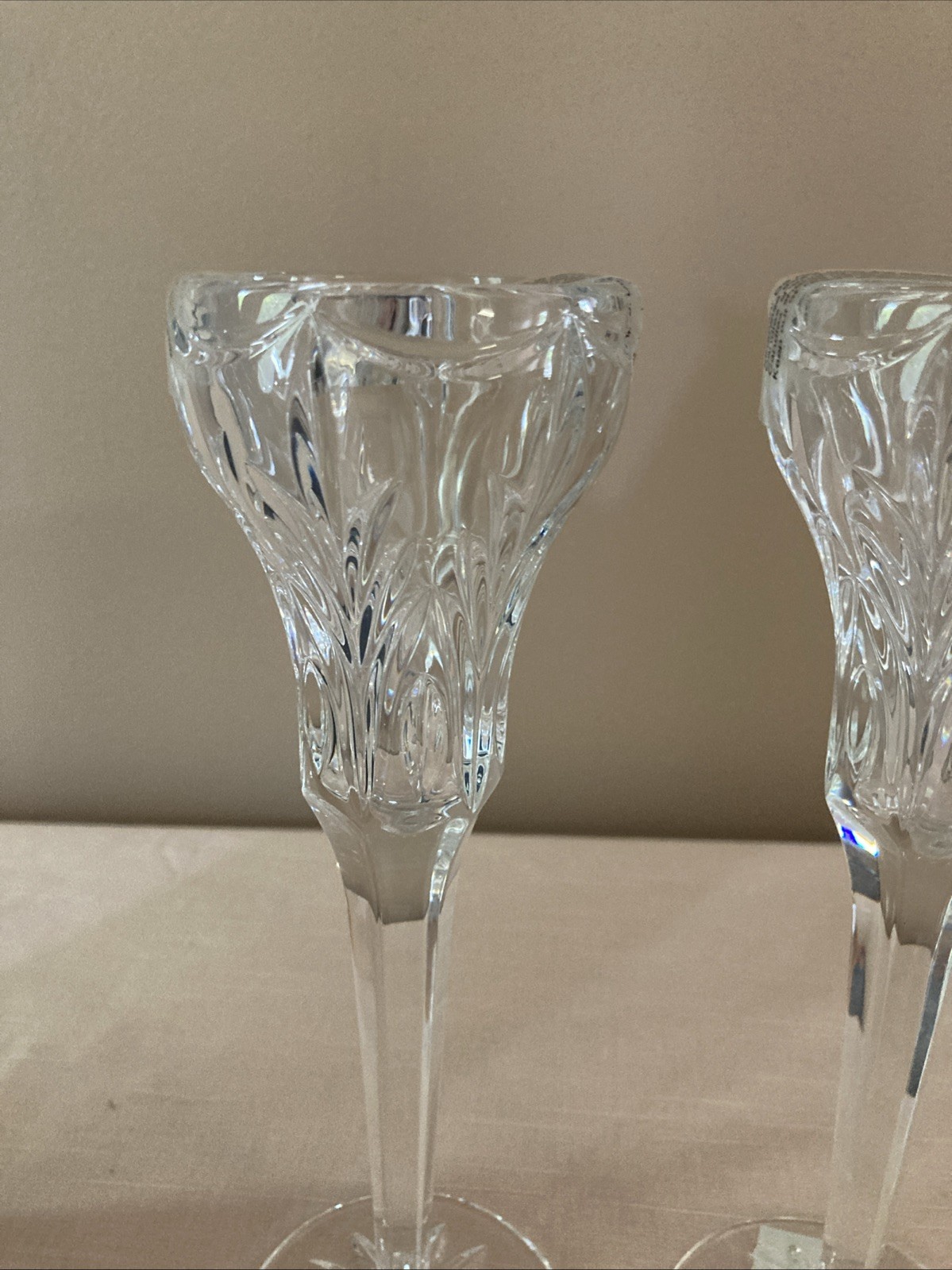 Set of Marquis by Waterford Crystal Single Light Candlesticks Canterbury 8.25 in