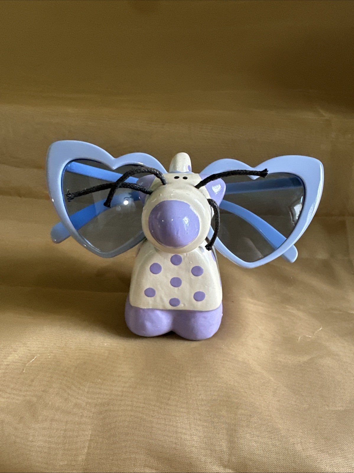MCM Cat Purple Polka Dot Cord Whisker Paperweight Figurine Cubist Glasses Holder