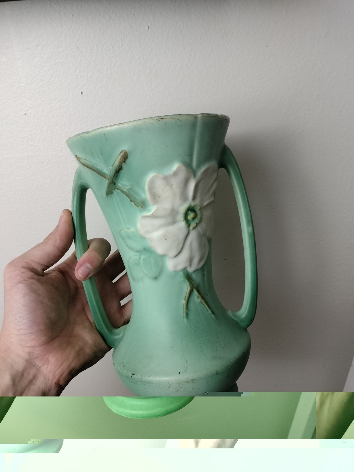 Vintage Weller Art Pottery Vase Wild Rose 1930s 9.25″