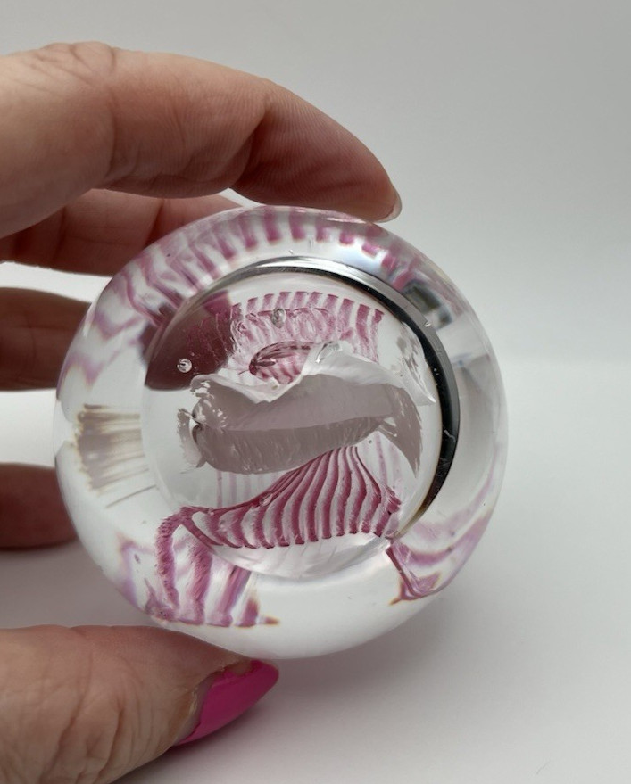 Caithness Glass Paperweight, Trapeze, Scotland, Pink and White Swirl, Valentine