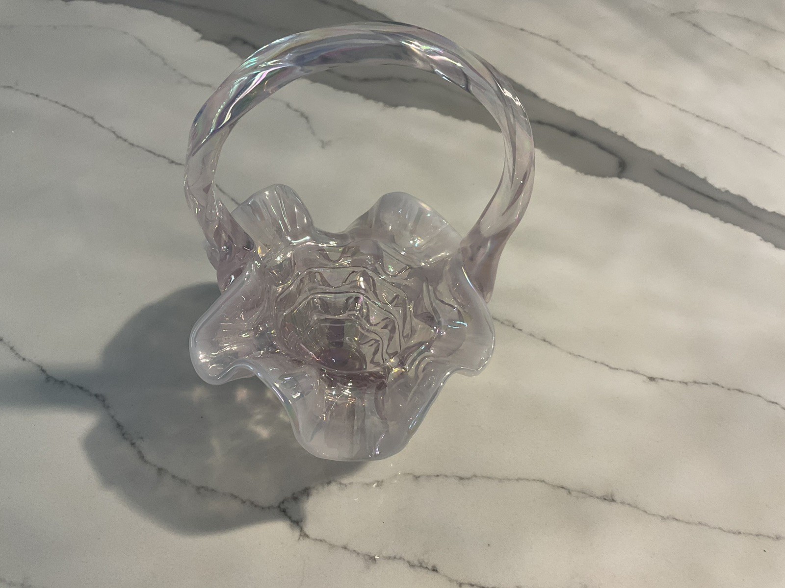 Fenton Pink Opalescent Iridescent Carnival Glass, Small Basket