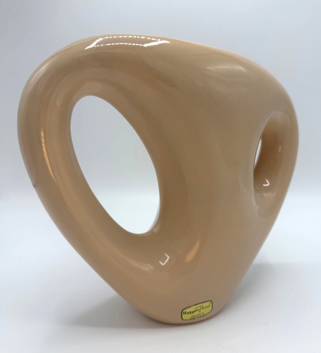 1980s HAEGER Pottery BEIGE Sculptural Artech Vase with Label, VTG Postmodern