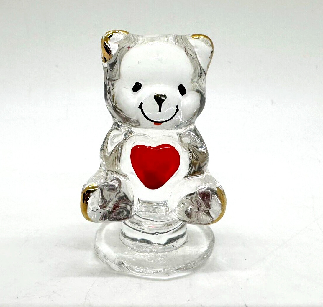 VTG BLOWN GLASS HEART TEDDY BEAR 1 3/4” & Heart Shaped Clamshell Case
