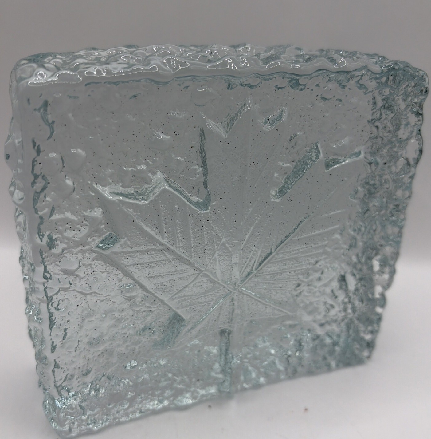 Clear Leaf Textured Glass Paperweight 5” Square 3lb 6oz