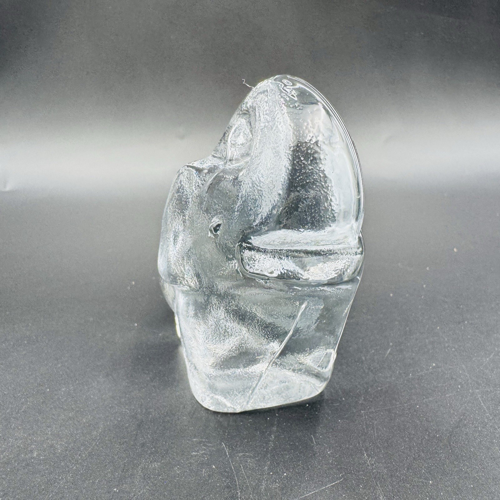Blenko Elephant Trunk Up Clear Art Glass Paperweight Figurine USA Art Luck Decor