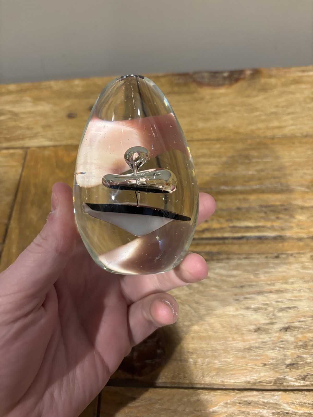 Glass Egg Paperweight Black / White / Clear