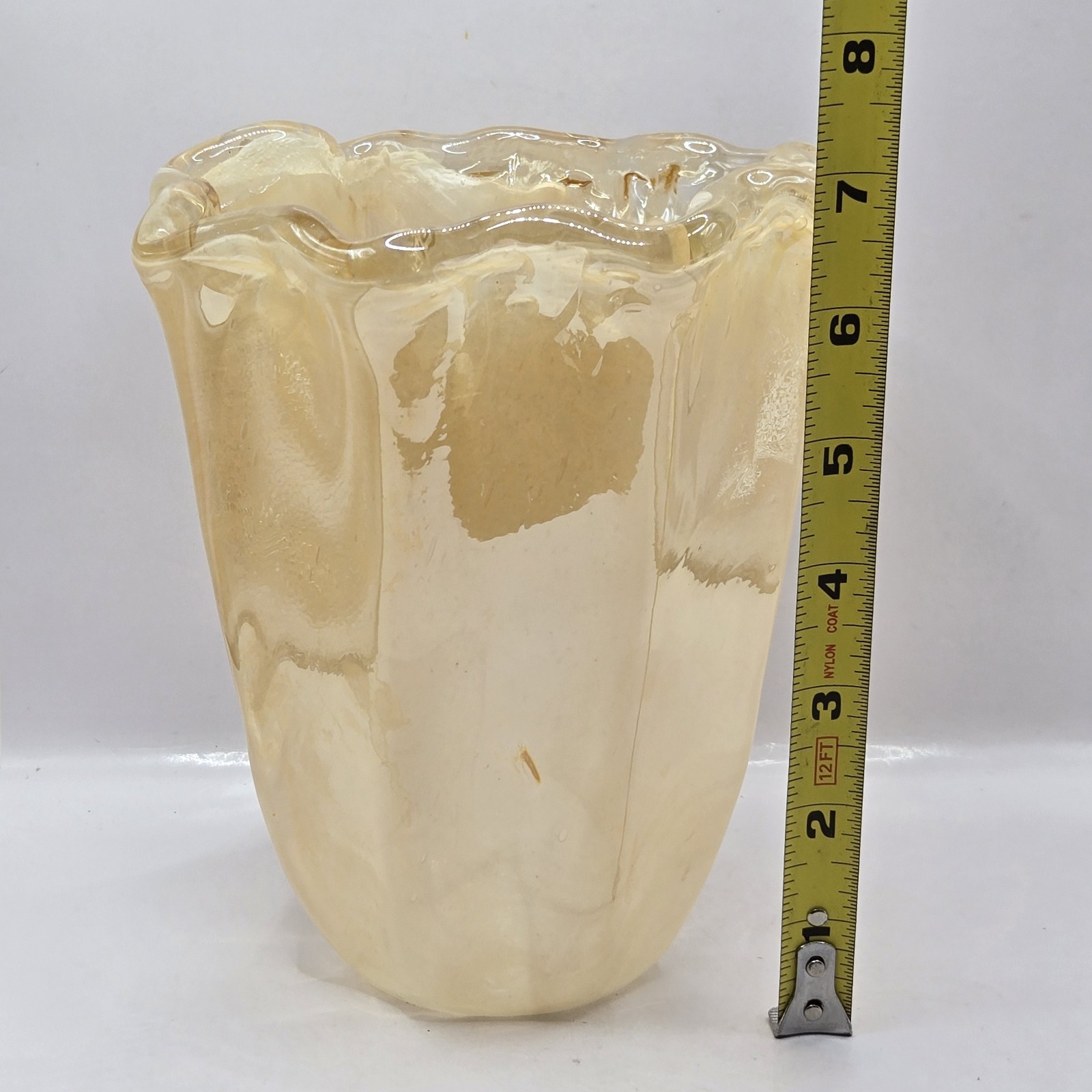 Murano Art by Vetro Eseguito Golden Beige Secondo Glass Vase 7″H , 6″W
