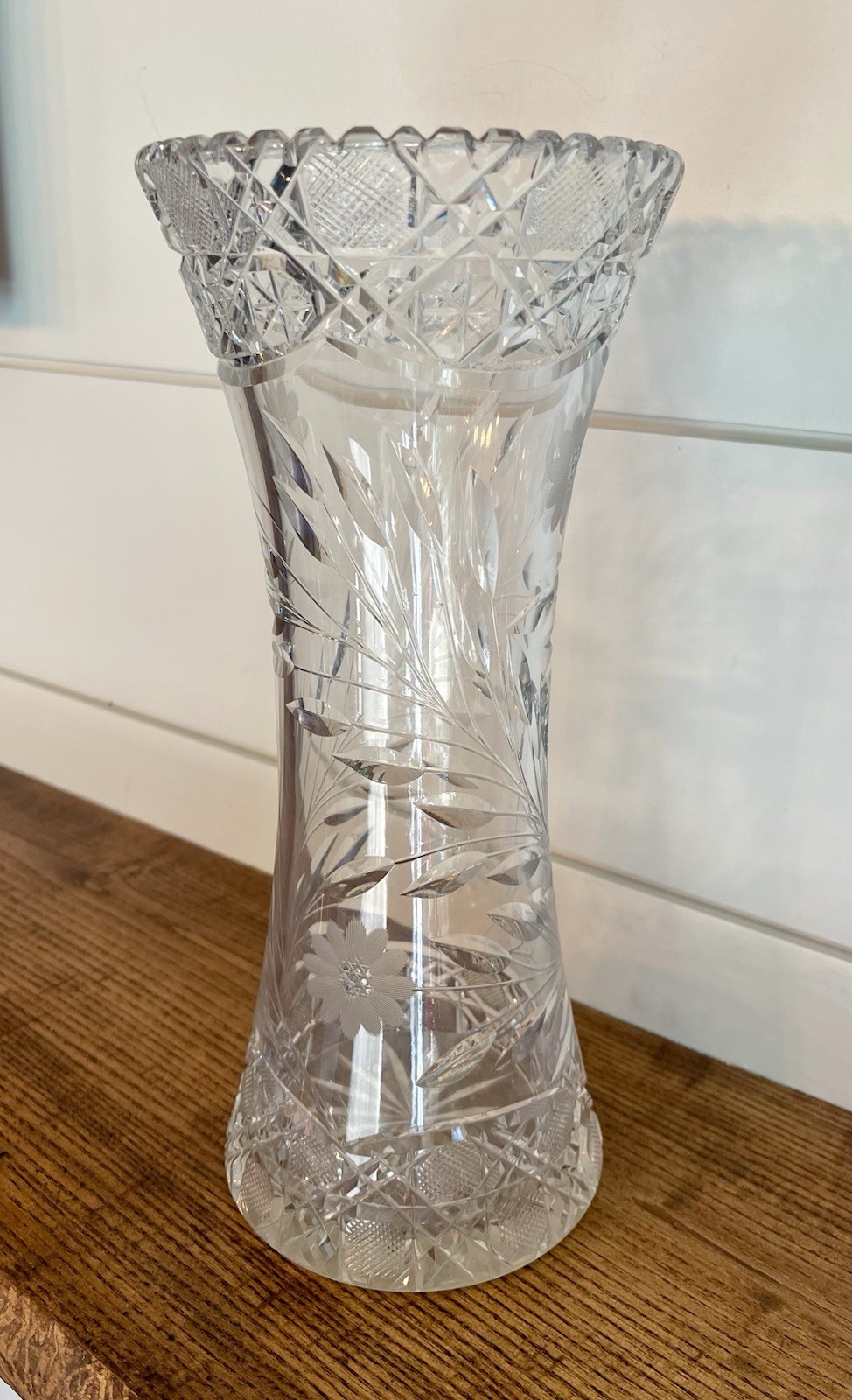 American Brilliant Period Deep Large 16″ Cut Glass Vase-Late Victorian C. 1900