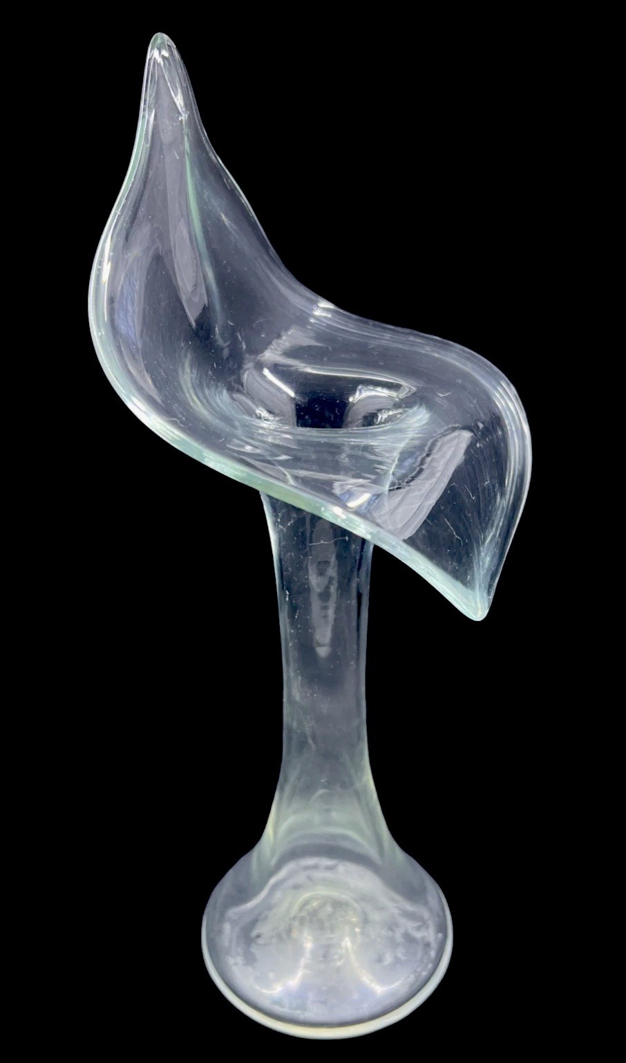 Vintage Handblown Glass Vase Jack In The Pulpit Flower 12″ Very Pale Blue Green