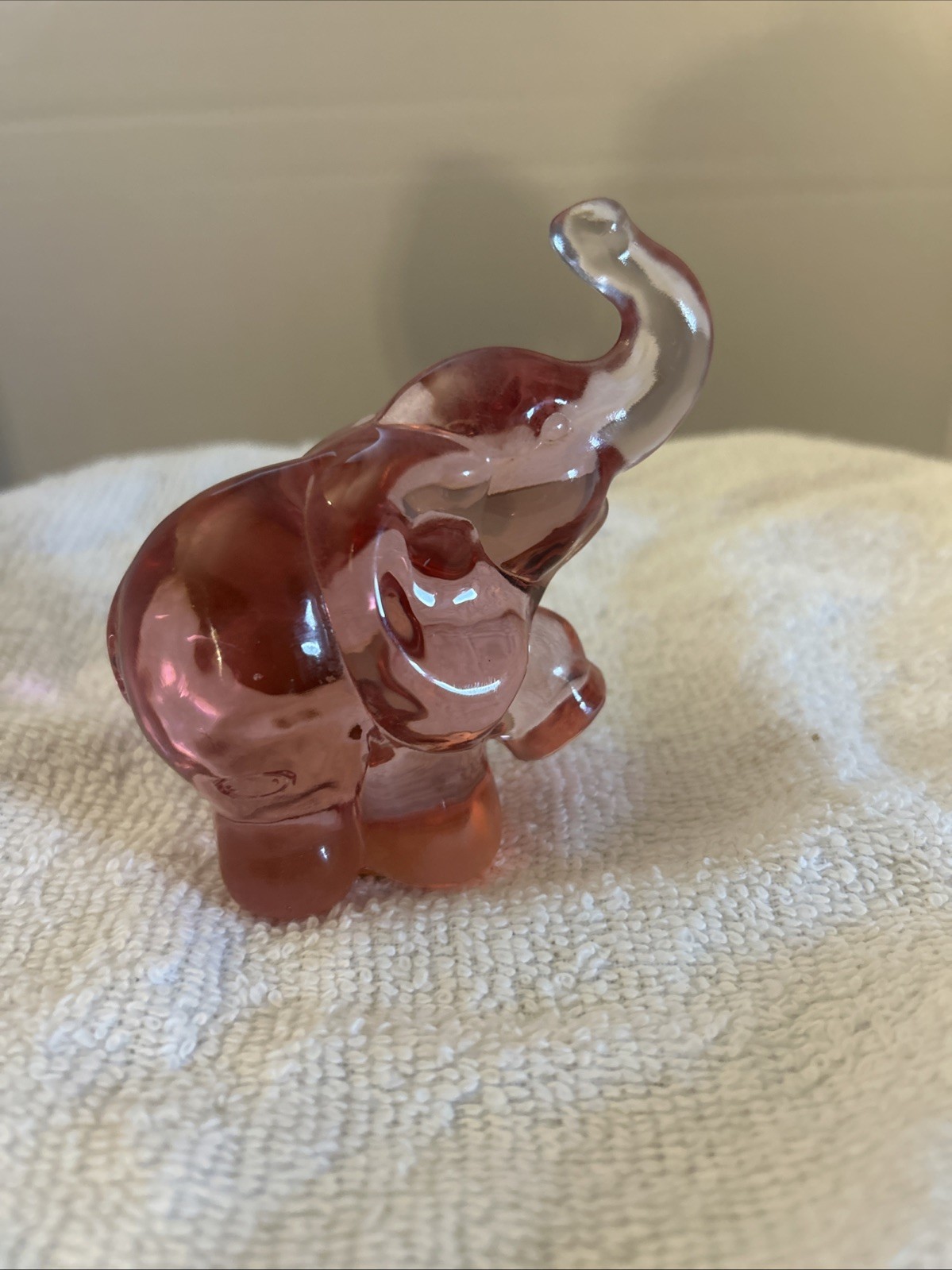 Vintage Fenton Glass Rose Pink/Cherry Elephant Trunk Up Decorative Collectible