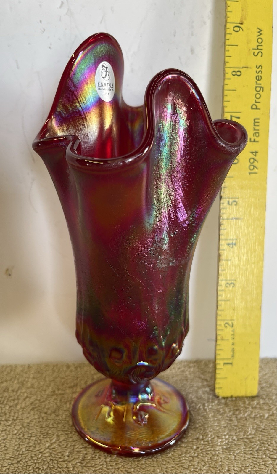 Fenton Glass Vintage Purple Vase with Ruffled Top Perfect Condition