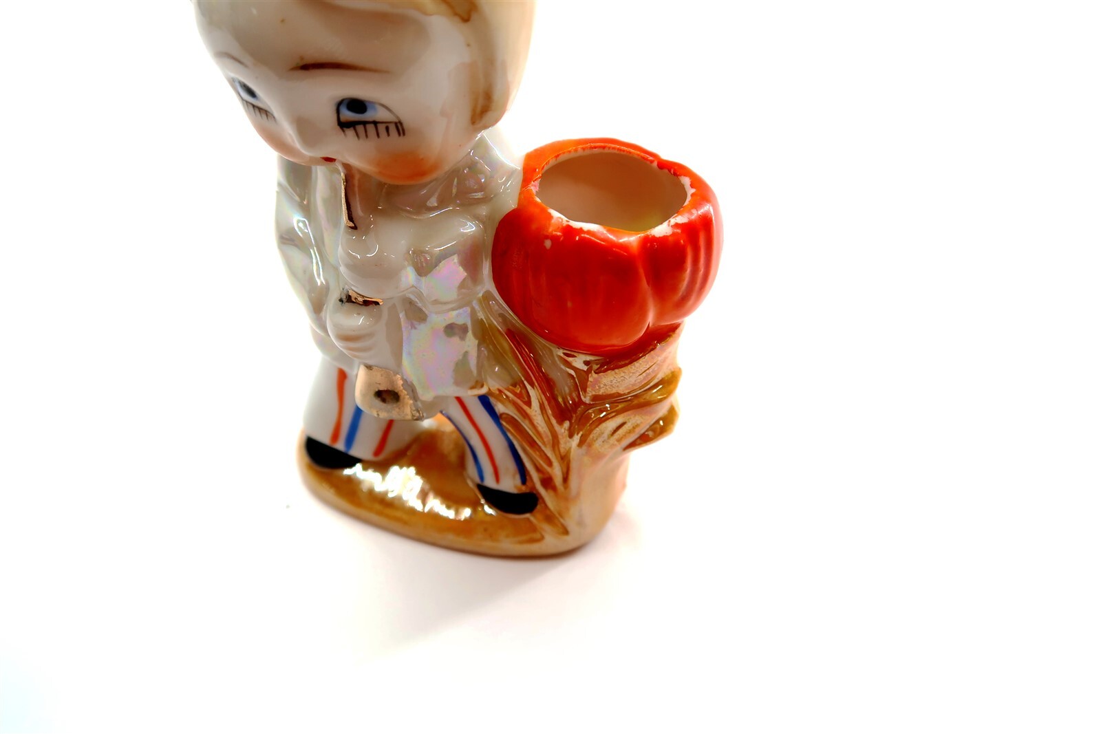 Vintage GIRL w/ INSTRUMENT Lusterware TOOTHPICK HATPIN HOLDER Japan 4.5″ Tall