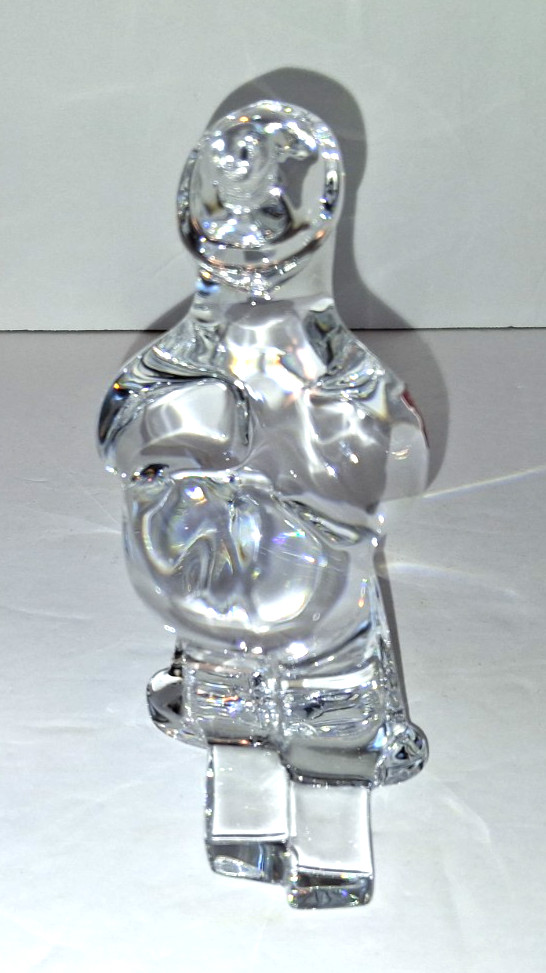 Baccarat France Clear Crystal Art Glass Polar Bear Skiing Figurine w/ Box Signed
