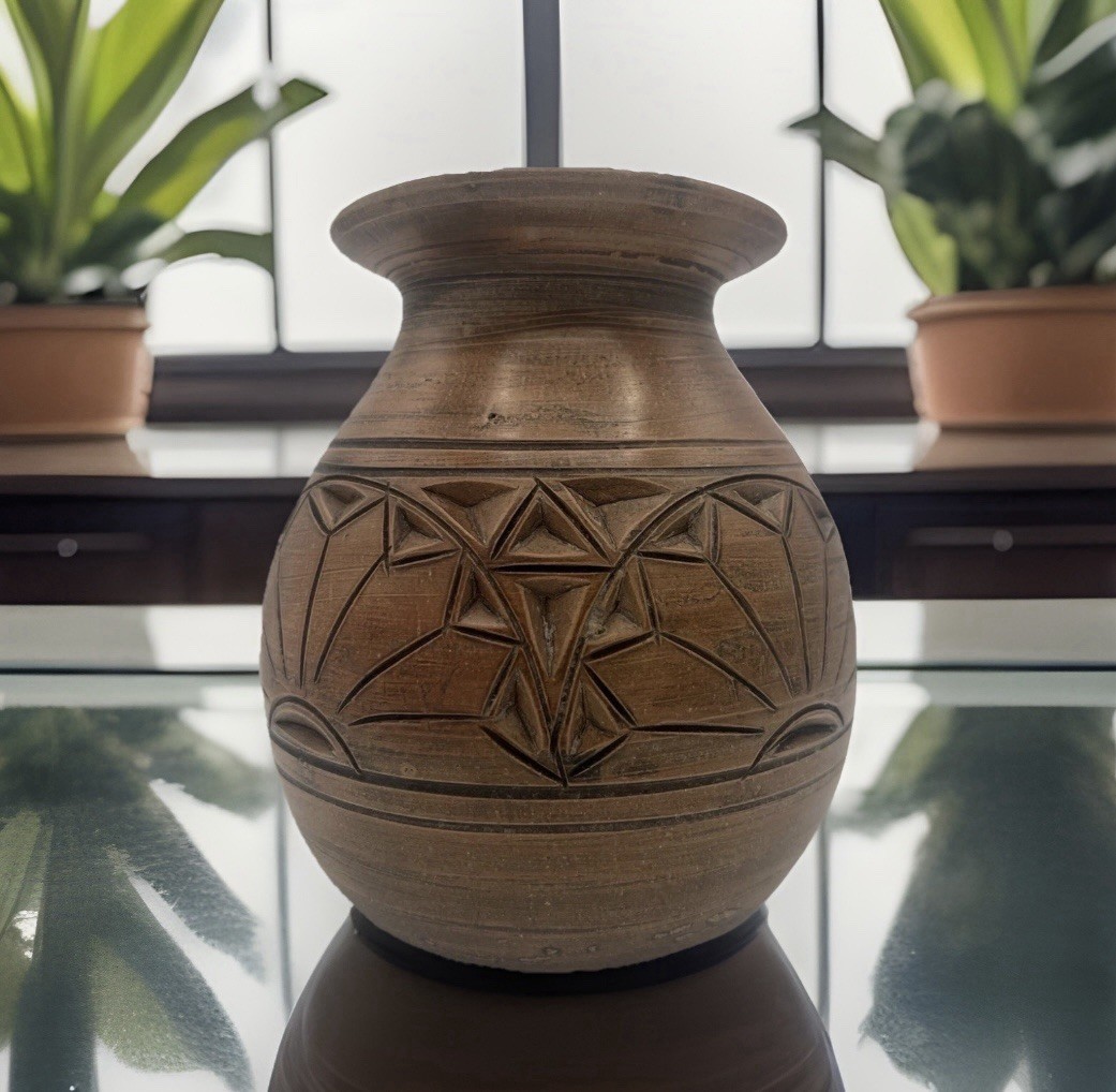 Vintage Handmade Clay Pottery Vase, Sunrise Design Clay Pot/Vase, Southwestern