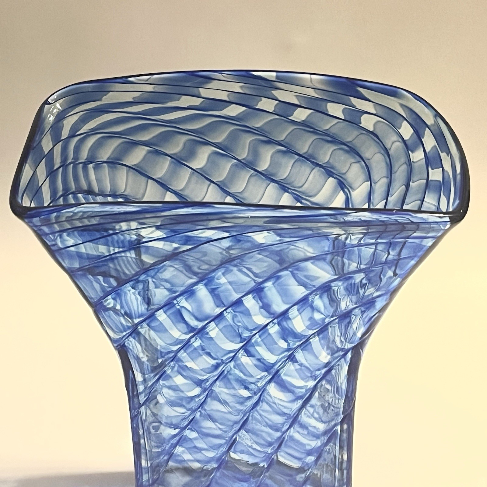 Zellique Joseph Morel JM Blue Waves Hand Blown Art Glass Vase 8″ Signed 1996