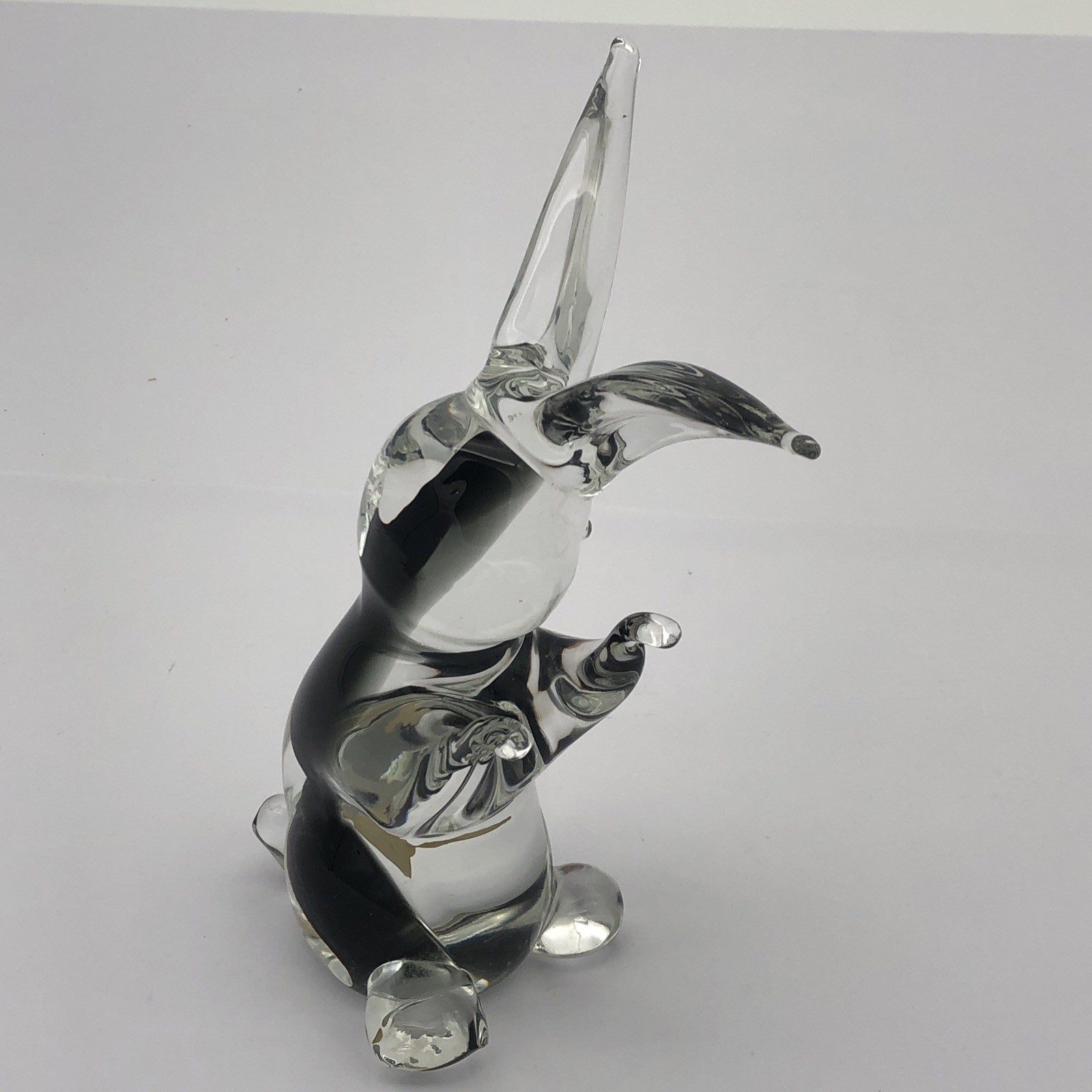 Vintage Murano Style Handcrafted Charcoal Black Glass Long Ear Rabbit Sculpture