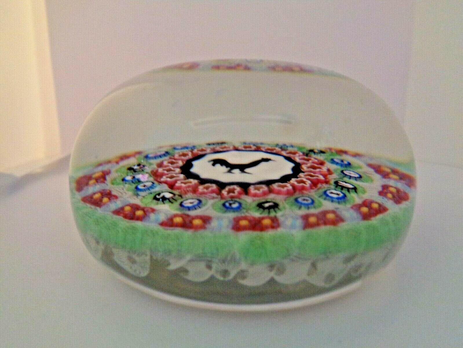 LARGE 1971 Baccarat Crystal GRIDEL ROOSTER Millefiori Cane Paperweight #541 3.3″