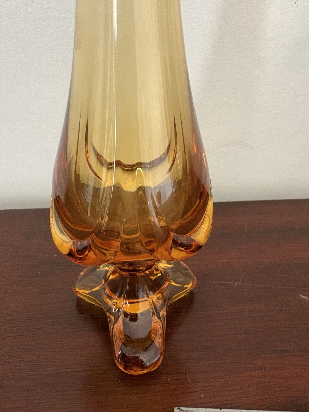 Viking Glass 1970’s Pedestal Drape Vase Amber MCM Footed Base
