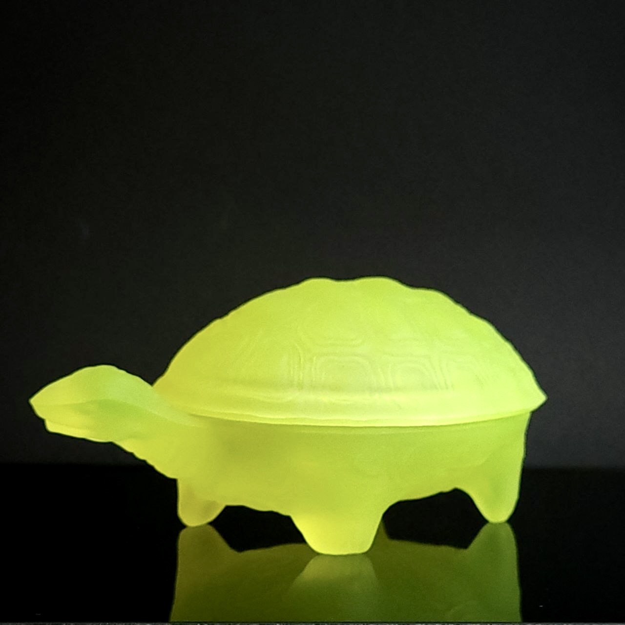Uranium Glass Trinket Box Turtle Art Deco Vaseline Yellow Frosted Glass Box