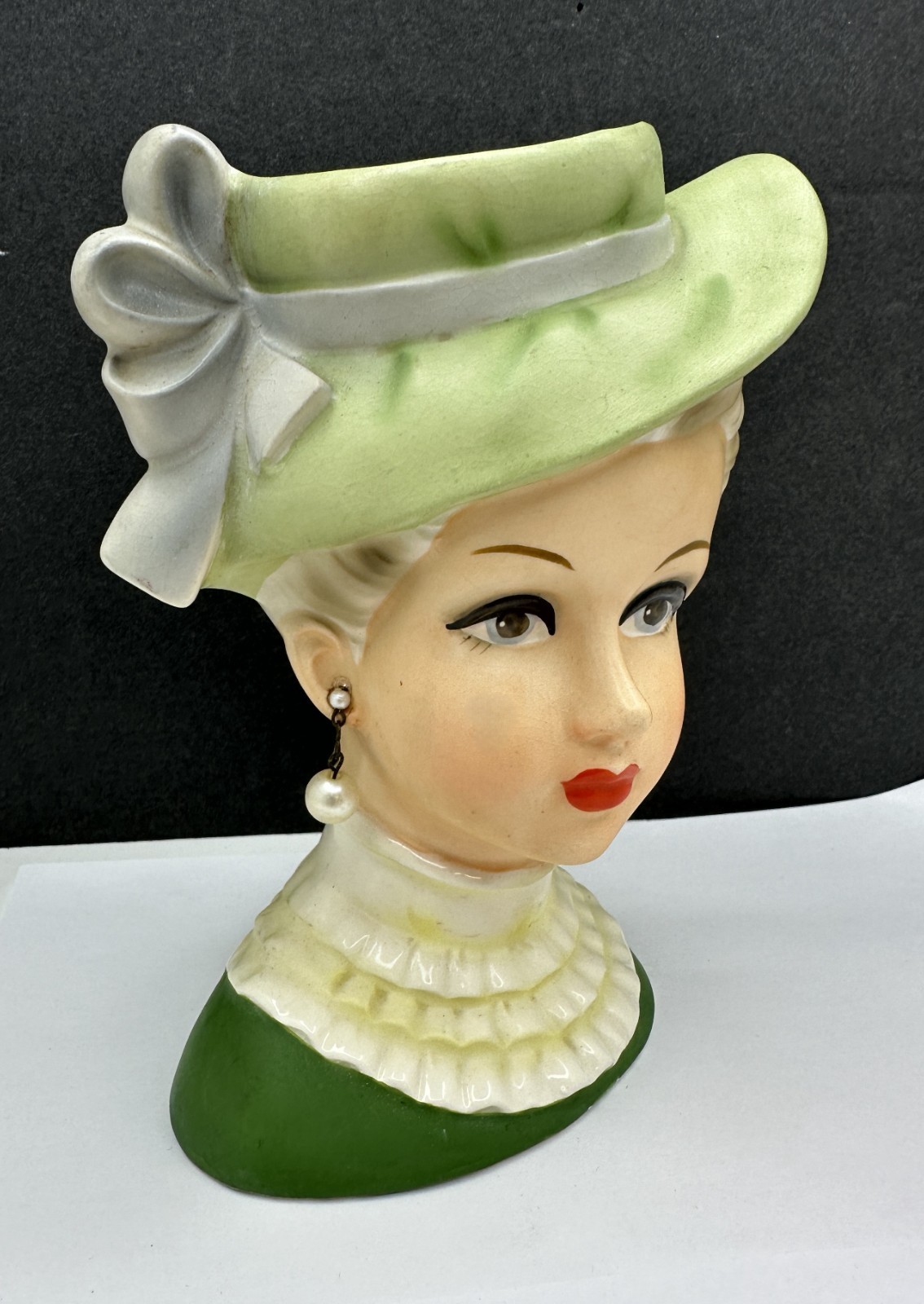 Relpo 2054 Victorian Lady with Hat Head Vase 6 3/4″ with Earrings Vintage MCM