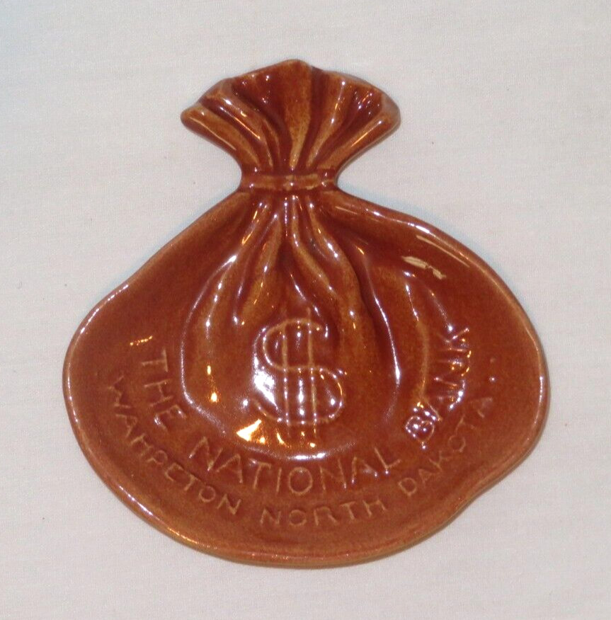ROSEMEADE Money Bag Ashtray Advertising The National Bank Wahpeton ND – RARE