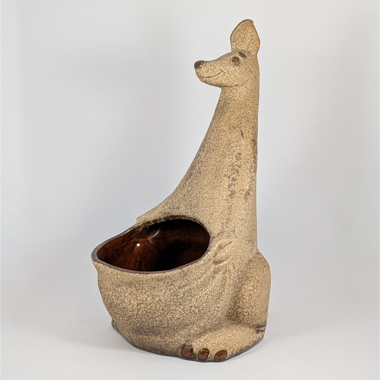 70s Royal Haeger Pottery Bennington Brown Foam Kangaroo Planter Pouch Lava Glaze